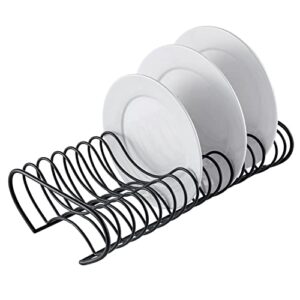 mygift 14 slot modern matte black coated metal wire dish storage organizer – flat dinner plates rack display for kitchen counters and cabinets