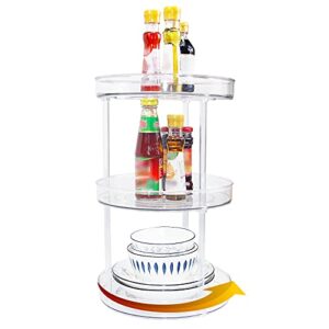 ysjyblds turnable cabinet organizer 3 tier 360 rotating lazy susan transparent pet plastic large rotating shelf used for kitchen spices bathroom cosmetic organizing, clear, 10.6 x10.6 x16.8in