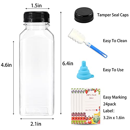 SUPERLELE 20pcs 12oz Empty Plastic Juice Bottles with Caps, Reusable Water Bottles, Clear Bulk Drink Containers with Black Tamper Evident Lids for Juicing, Smoothie, Drinking and Other Beverages