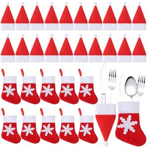60 pcs christmas santa hats silverware holders socks snowflake tableware holders christmas table decorations flatware organizers for xmas table dinnerware party supplies
