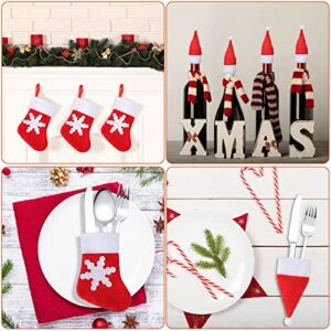 60 Pcs Christmas Santa Hats Silverware Holders Socks Snowflake Tableware Holders Christmas Table Decorations Flatware Organizers for Xmas Table Dinnerware Party Supplies