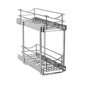 knape & vogt simply put 8in w x 14.7-in h metal double-tier pull out cabinet baskets, 8 inch, frosted nickel