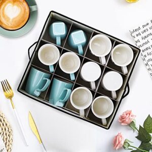 Dicunoy Mug and Cup Storage Box, China Storage Containers with Dividers, Holds 12 Glassware Storage Case with Lid and Handles for Tea Cups, Stoneware Cups, Christmas Mugs, Light Bulb