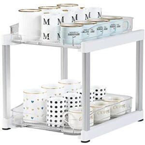 nyxozonny 2-tier pull-out sliding under sink plastic stackable organizer for bathroom & cabinet & kitchen storage,plastic drawer & abs pole, anti-rust,white