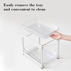 Nyxozonny 2-Tier Pull-Out Sliding Under Sink plastic Stackable Organizer for Bathroom & Cabinet & Kitchen Storage,Plastic Drawer & ABS Pole, Anti-Rust,White