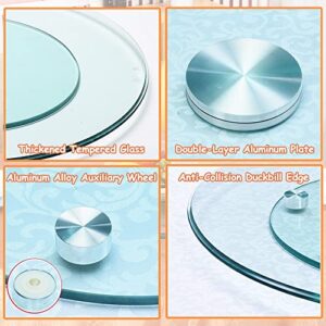 Transparent Rotating Serving Tray For Dining Table, 50-120CM Tempered Glass Lazy Susan Turntable, Round Table Top Rotating Tray Serving Plate With Anti-tilt Auxiliary Wheels Load Capacity 660Ib