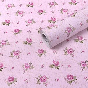 hdsticker, self adhesive decorative pink rose floral contact paper shelf liner for dresser drawer cabinets cupboard door bookshelves funiture wall decor 17.7x117 inches
