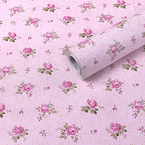 HDsticker, Self Adhesive Decorative Pink Rose Floral Contact Paper Shelf Liner for Dresser Drawer Cabinets Cupboard Door Bookshelves Funiture Wall Decor 17.7X117 Inches