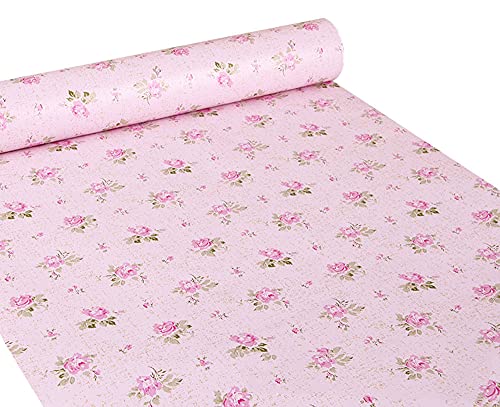 HDsticker, Self Adhesive Decorative Pink Rose Floral Contact Paper Shelf Liner for Dresser Drawer Cabinets Cupboard Door Bookshelves Funiture Wall Decor 17.7X117 Inches