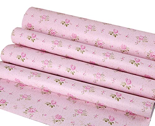 HDsticker, Self Adhesive Decorative Pink Rose Floral Contact Paper Shelf Liner for Dresser Drawer Cabinets Cupboard Door Bookshelves Funiture Wall Decor 17.7X117 Inches