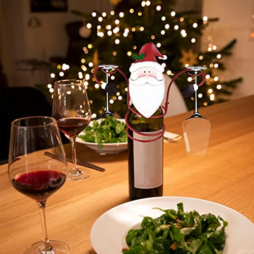 Christmas Wine Bottle&Glass Holder, Wine Glass Holder Winter Christmas Festival Winebottle Metal Art Decoration Wine Glass Bracket. (Snowman), GHB4