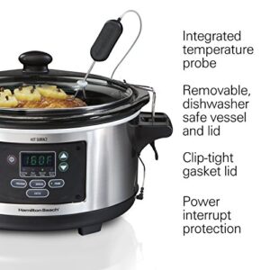 Hamilton Beach Portable 6 Quart Set & Forget Digital Programmable Slow Cooker with Lid Lock, Dishwasher Safe Crock & Lid, Temperature Probe, Stainless Steel