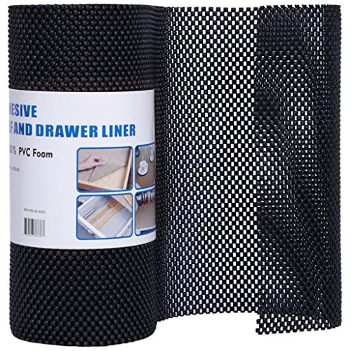 DwellAid 18in x 8FT, Black Shelf Cabinet Liner, Strong Grip, Non Adhesive Easiest Install Mat, Shelf Liner for Kitchen Cabinets Non Adhesive, Kitchen Drawer Liners, Durable Organization Liners