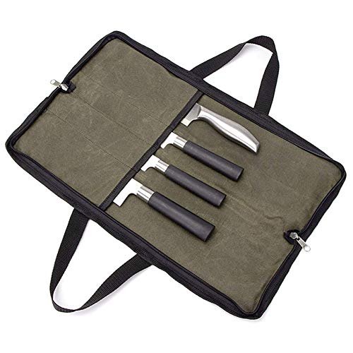 Kani Chef Knife Roll Bag (4 Slots), Waterproof Waxed Canvas Cutlery Knife Bag, Portable Knife Roll Case, Heavy Duty Knife Storage Case with Zipper Closure for Working Barbecue Camping