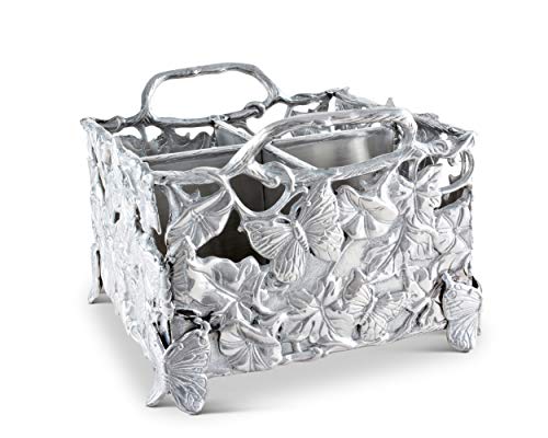 Arthur Court Designs Aluminum Metal Butterfly Silverware/Flatware/Utensil Caddy Holder 8 inch Square 7 inch Tall