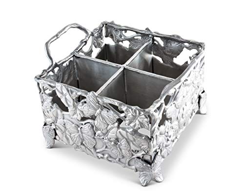 Arthur Court Designs Aluminum Metal Butterfly Silverware/Flatware/Utensil Caddy Holder 8 inch Square 7 inch Tall