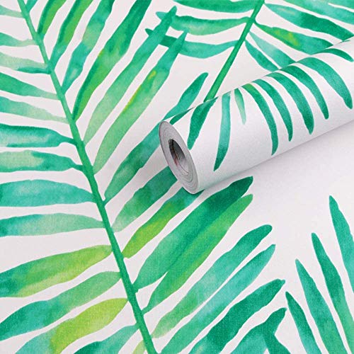 Self-Adhesive Vinyl Hawaiian Palm Contact Paper Sticker Peel and Stick Tropical Wallpaper for Walls Furniture Cabinets Dresser Drawer Table Cupboard Arts Cafts Decal 17.7x117 Inches