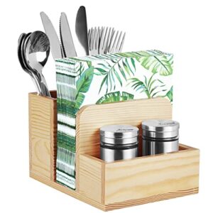 silverware holder,wooden silverware caddy and napkin holder,countertop silverware organizer with salt and pepper shakers,multi-purpose utensil holder for party,farmhouse kitchen decor,dinning,banquet