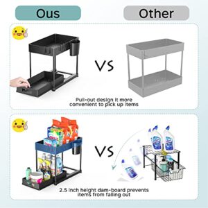 Kjfeoiye Under Sink Organizers and Storage, 2 Pack Large Capacity Heavy Load Pull-out Under Sink Shelves with Sliding Drawer for Kitchen and Bathroom, Black, 12 x 8.7 x 15.7 inch