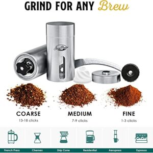 Manual Coffee Grinder by JavaPresse — Manual Coffee Bean Grinder with 18 Adjustable Settings, Stainless Steel Manual Burr Hand Coffee Grinder with Crank — Great Holiday Gift, Perfect for Camping