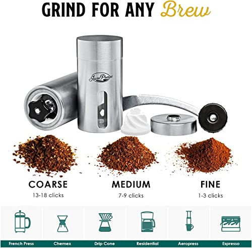 Manual Coffee Grinder by JavaPresse — Manual Coffee Bean Grinder with 18 Adjustable Settings, Stainless Steel Manual Burr Hand Coffee Grinder with Crank — Great Holiday Gift, Perfect for Camping