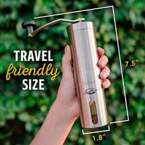 Manual Coffee Grinder by JavaPresse — Manual Coffee Bean Grinder with 18 Adjustable Settings, Stainless Steel Manual Burr Hand Coffee Grinder with Crank — Great Holiday Gift, Perfect for Camping