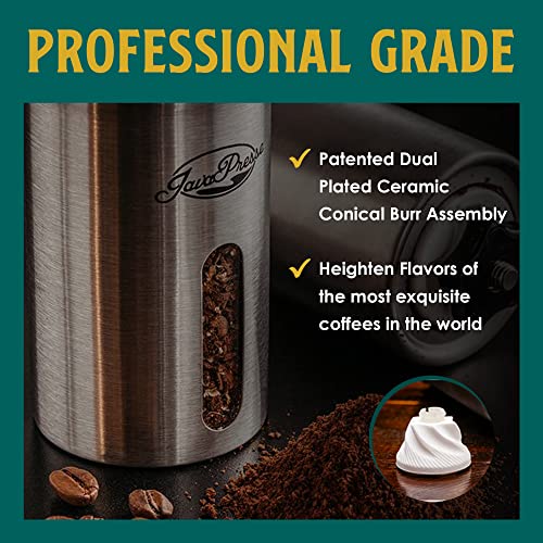 Manual Coffee Grinder by JavaPresse — Manual Coffee Bean Grinder with 18 Adjustable Settings, Stainless Steel Manual Burr Hand Coffee Grinder with Crank — Great Holiday Gift, Perfect for Camping