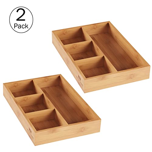 Lavish Home Bamboo Drawer Organizer Set – 2-Pack Natural Wooden Trays – Storage Organization for Kitchen, Office, Bedroom, and Bathroom