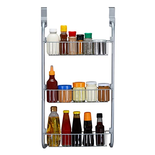 HOMERACK 3-Tier Over the Door Pantry Organizer, Heavy-Duty Metal Pantry Door Organizer with 3 Baskets, Hanging Spice Rack, Pantry Door Organization and Storage, Chrome