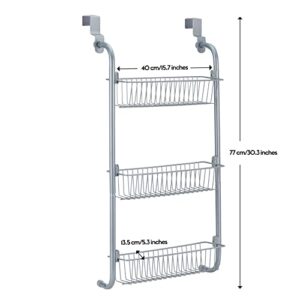 HOMERACK 3-Tier Over the Door Pantry Organizer, Heavy-Duty Metal Pantry Door Organizer with 3 Baskets, Hanging Spice Rack, Pantry Door Organization and Storage, Chrome