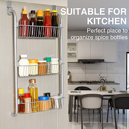 HOMERACK 3-Tier Over the Door Pantry Organizer, Heavy-Duty Metal Pantry Door Organizer with 3 Baskets, Hanging Spice Rack, Pantry Door Organization and Storage, Chrome