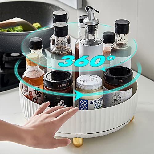 Rotatable Modern Round Tray,360°Rotating Spice Storage Rack,11" Lazy Susan Turntable Organizer,Cosmetic Makeup Vanity Tray for Storage Jewelry,Perfume&Kitchen Condiment,Suit for Home Decorative