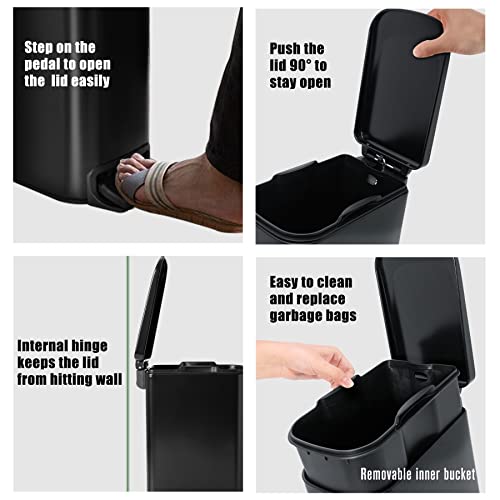 Cesun Small Bathroom Trash Can with Lid Soft Close, Step Pedal, 6 Liter / 1.6 Gallon Stainless Steel Garbage Can with Removable Inner Bucket, Anti-Fingerprint Finish (Matt Black)