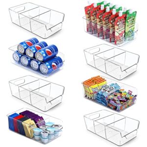 [ 4 Pack ] 12 Inch Non-Skid Turntable Lazy Susan Organizers + Set of 8, Stackable Clear Bins with Removable Dividers - Pantry Food Snack Organization and Storage - Multi-Purpose Plastic Home Organizer