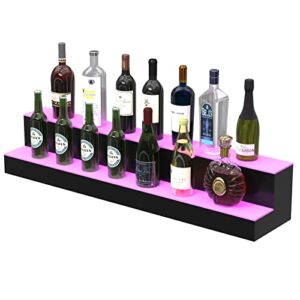 higospro led liquor bottle display shelf, 40 inch 2-step lighted acrylic lighted bar shelf for home, commercial bar, acrylic lighted bottle display stand with rf remote