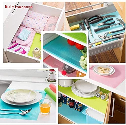 Beairain 8 Pcs Refrigerator Mats Shelf Liner Washable Fridge Shelf Liners for Drawers Vegetables, Table Kitchen Cupboard Plastic Placemats Refrigerator Liners for Shelves Red/2 Green/2 Blue/4
