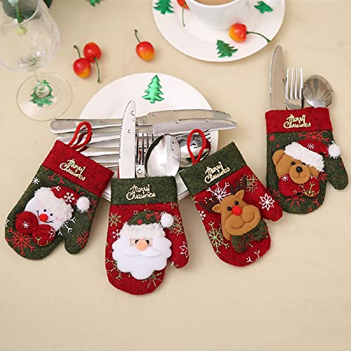 NARFIRE 4PCS Christmas Cutlery Organizer Set Snowman Santa Dinner Table Decorations