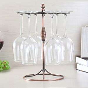 GeLive Bronze Wine Glass Holder Stand, Antiqued Countertop Freestanding Stemware Drying Rack, Artistic Tabletop Glass Display Hanger With 6 Hooks for Home and Bar Storage