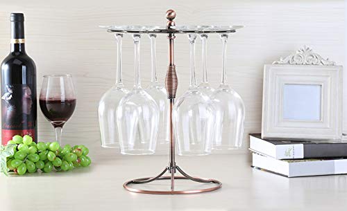 GeLive Bronze Wine Glass Holder Stand, Antiqued Countertop Freestanding Stemware Drying Rack, Artistic Tabletop Glass Display Hanger With 6 Hooks for Home and Bar Storage