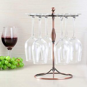 GeLive Bronze Wine Glass Holder Stand, Antiqued Countertop Freestanding Stemware Drying Rack, Artistic Tabletop Glass Display Hanger With 6 Hooks for Home and Bar Storage