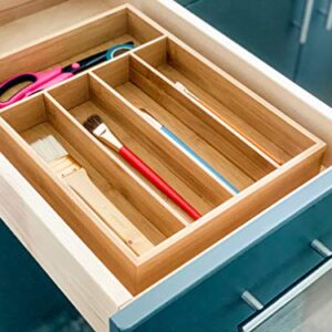 Drawer Organizer By Kozy Kitchen| 100% Organic Bamboo| Premium Cutlery and Utensil Tray| Perfect For The Kitchen, Bathroom, Desk, etc.| Kitchen Drawer Divider with 5 Compartments