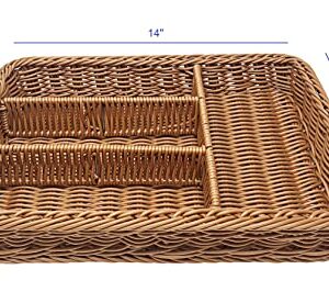 KOVOT Poly-Wicker Divided Basket Tray For Storage, Food or Cutlery, Drawer Insert Compartment Organizer Woven Polypropylene - 14"L x 10"D x 2"H