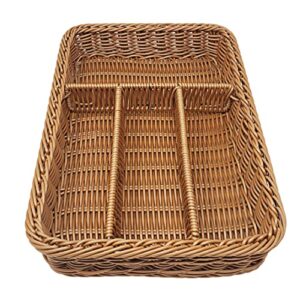 kovot poly-wicker divided basket tray for storage, food or cutlery, drawer insert compartment organizer woven polypropylene – 14″l x 10″d x 2″h