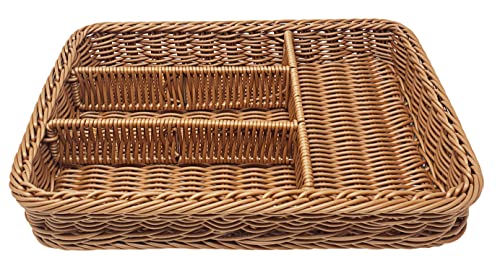 KOVOT Poly-Wicker Divided Basket Tray For Storage, Food or Cutlery, Drawer Insert Compartment Organizer Woven Polypropylene - 14"L x 10"D x 2"H