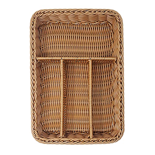 KOVOT Poly-Wicker Divided Basket Tray For Storage, Food or Cutlery, Drawer Insert Compartment Organizer Woven Polypropylene - 14"L x 10"D x 2"H