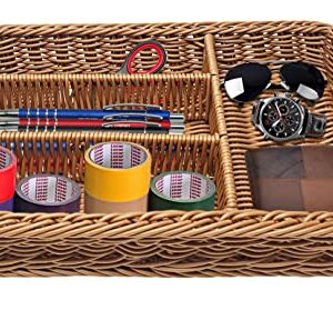 KOVOT Poly-Wicker Divided Basket Tray For Storage, Food or Cutlery, Drawer Insert Compartment Organizer Woven Polypropylene - 14"L x 10"D x 2"H