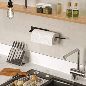 Adhesive Paper Towel Holder Wall Mount, Ghosdlich Under Cabinet Mount Paper Towel Holder Paper Towel Rack for Kitchen, Smooth Painted Black SUS304 Stainless Steel Paper Holder