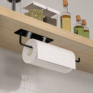 Adhesive Paper Towel Holder Wall Mount, Ghosdlich Under Cabinet Mount Paper Towel Holder Paper Towel Rack for Kitchen, Smooth Painted Black SUS304 Stainless Steel Paper Holder