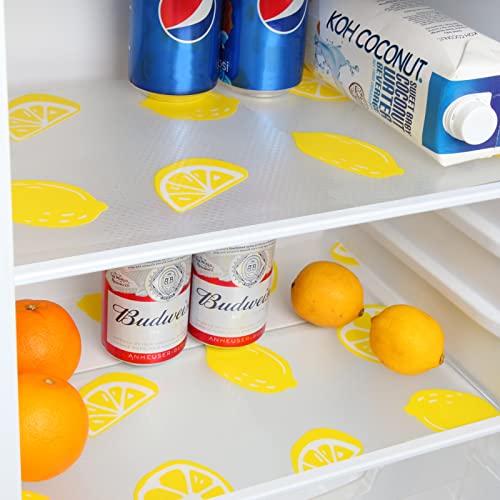 12 Pcs Refrigerator Liners, 17.7"x11.8" Washable Fridge Liner for Drawer/Cabinet Shelf Liner, Non-Slip EVA Multi-Use Shelf & Refrigerator Mats - BPA Free (Lemon)