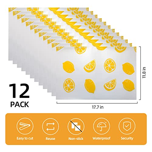 12 Pcs Refrigerator Liners, 17.7"x11.8" Washable Fridge Liner for Drawer/Cabinet Shelf Liner, Non-Slip EVA Multi-Use Shelf & Refrigerator Mats - BPA Free (Lemon)